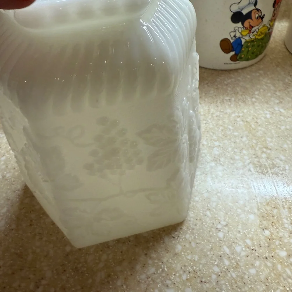 Fire King White Milk Glass Grape Motif Vase Anchor Hocking